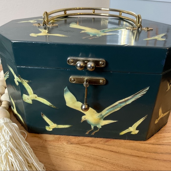Vintage Annie Laurie Originals Palm Box Bag 3D Bird Decoupage Handbag 1950s Rare - Picture 4 of 13